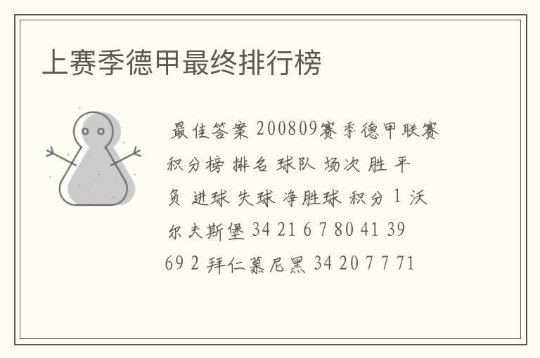 上赛季德甲最终排行榜