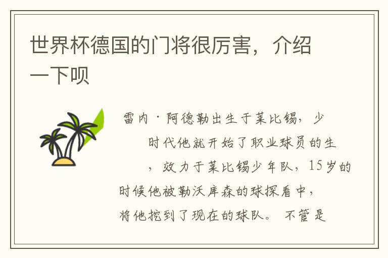 世界杯德国的门将很厉害,介绍一下呗