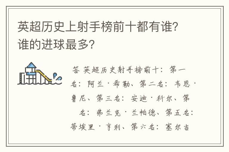 英超历史上射手榜前十都有谁?谁的进球最多?