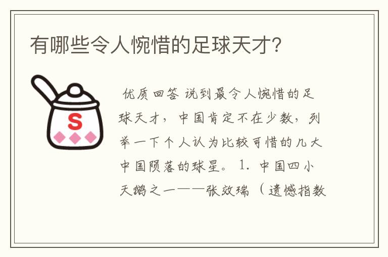 有哪些令人惋惜的足球天才?