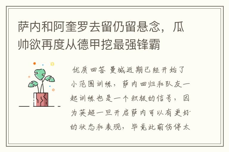 萨内和阿奎罗去留仍留悬念,瓜帅欲再度从德甲挖最强锋霸