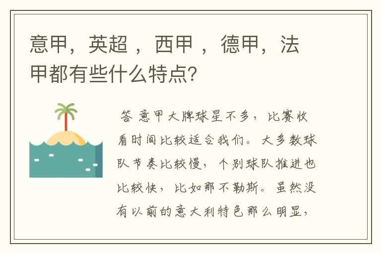 意甲,英超 ,西甲 ,德甲,法甲都有些什么特点?