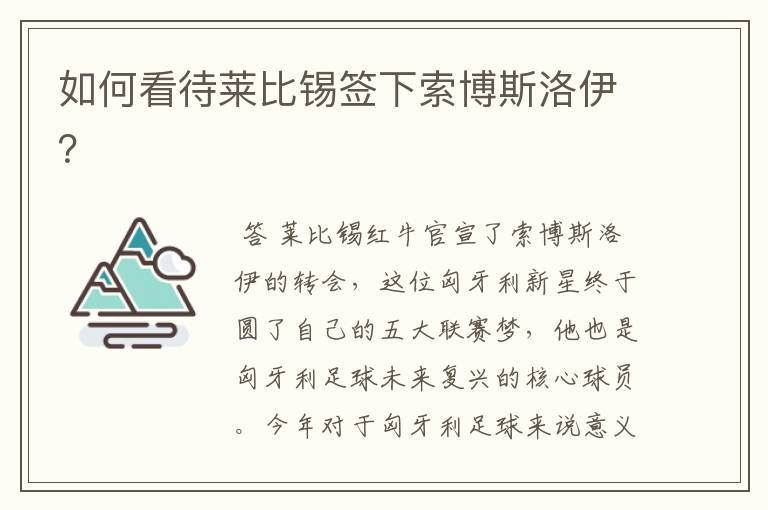 如何看待莱比锡签下索博斯洛伊?