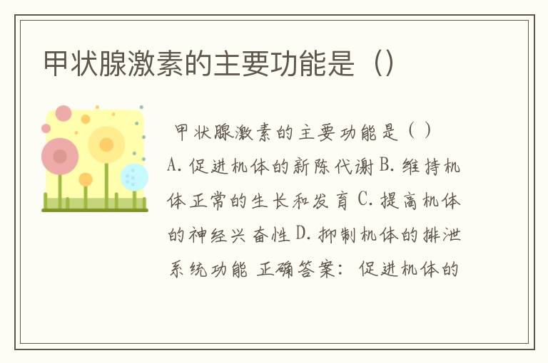 甲状腺激素的主要功能是()