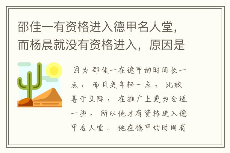 邵佳一有资格进入德甲名人堂,而杨晨就没有资格进入,原因是什么?