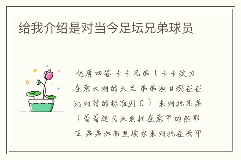 给我介绍是对当今足坛兄弟球员