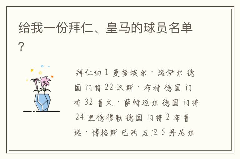 给我一份拜仁、皇马的球员名单?