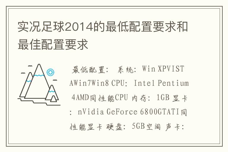 实况足球2014的最低配置要求和最佳配置要求