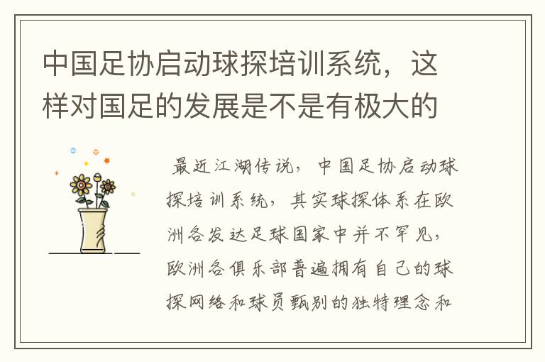 中国足协启动球探培训系统,这样对国足的发展是不是有极大的好处?