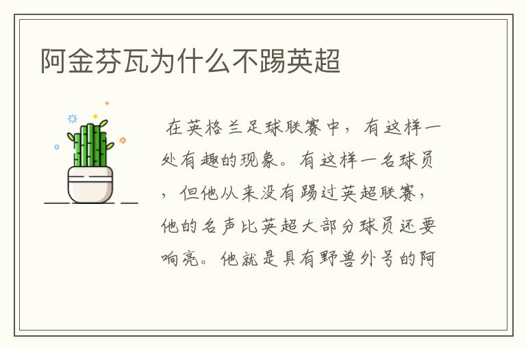 阿金芬瓦为什么不踢英超