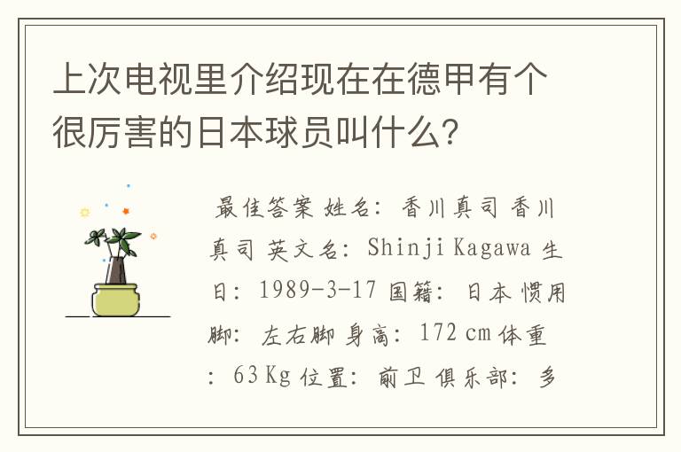 上次电视里介绍现在在德甲有个很厉害的日本球员叫什么?