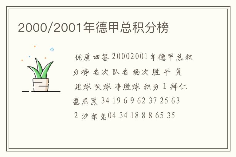 2000/2001年德甲总积分榜