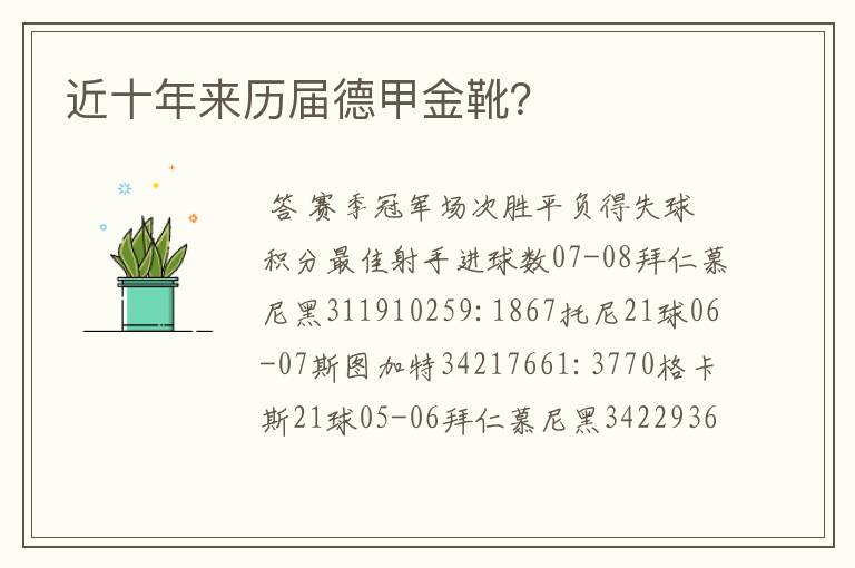 近十年来历届德甲金靴?