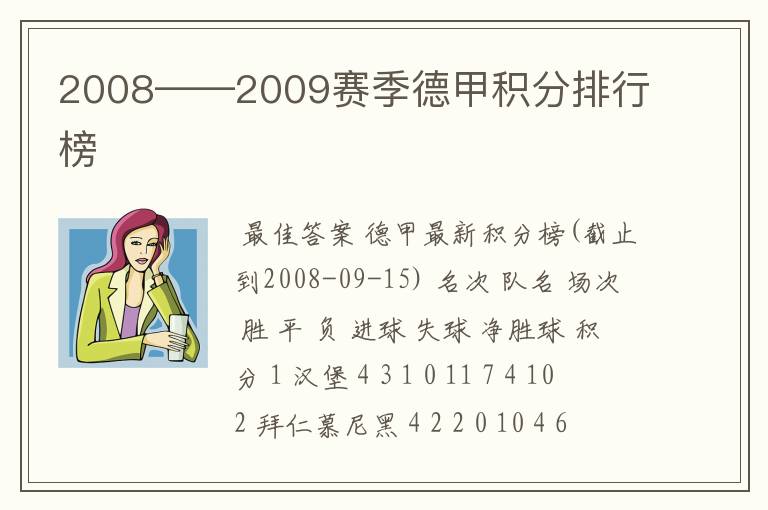 2008——2009赛季德甲积分排行榜