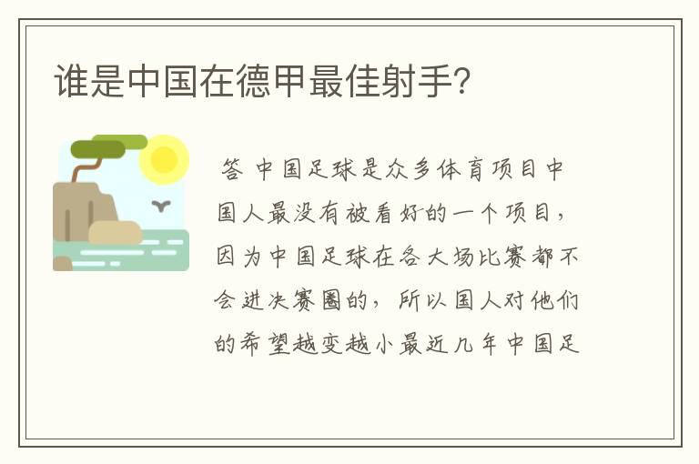 谁是中国在德甲最佳射手?