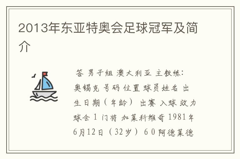 2013年东亚特奥会足球冠军及简介