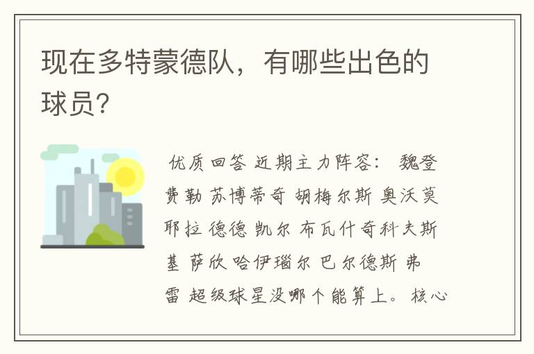 现在多特蒙德队,有哪些出色的球员?
