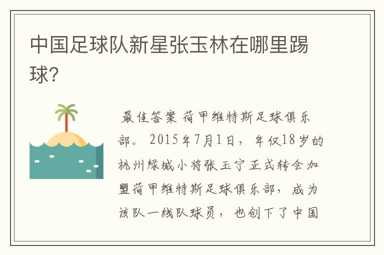 中国足球队新星张玉林在哪里踢球?