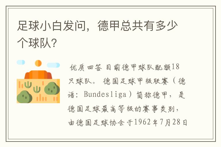 足球小白发问,德甲总共有多少个球队?
