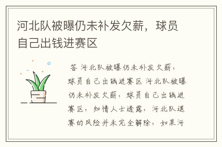河北队被曝仍未补发欠薪,球员自己出钱进赛区