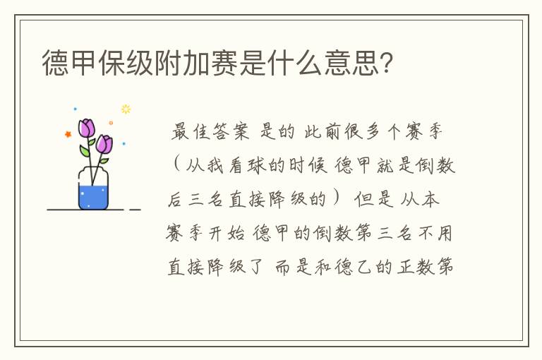 德甲保级附加赛是什么意思?