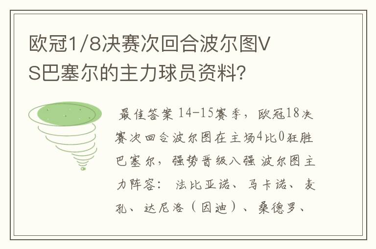 欧冠1/8决赛次回合波尔图VS巴塞尔的主力球员资料?