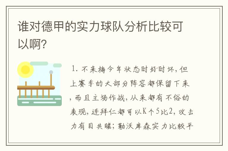 谁对德甲的实力球队分析比较可以啊?