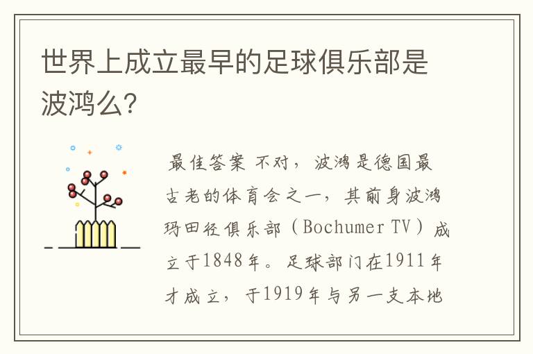 世界上成立最早的足球俱乐部是波鸿么?