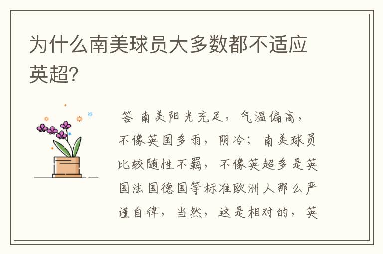 为什么南美球员大多数都不适应英超?