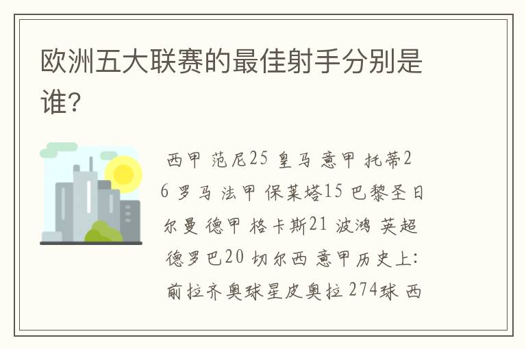 欧洲五大联赛的最佳射手分别是谁?