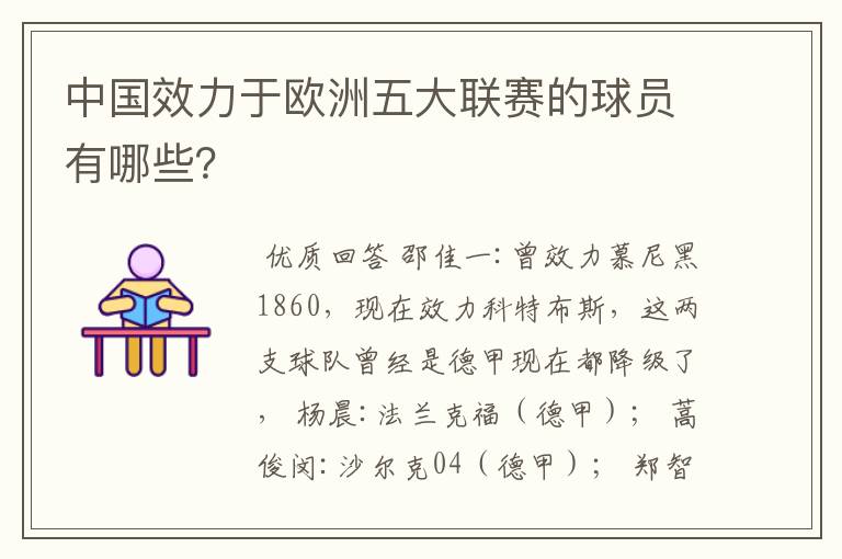 中国效力于欧洲五大联赛的球员有哪些?