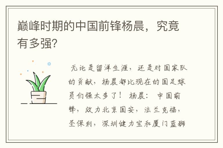 巅峰时期的中国前锋杨晨,究竟有多强?