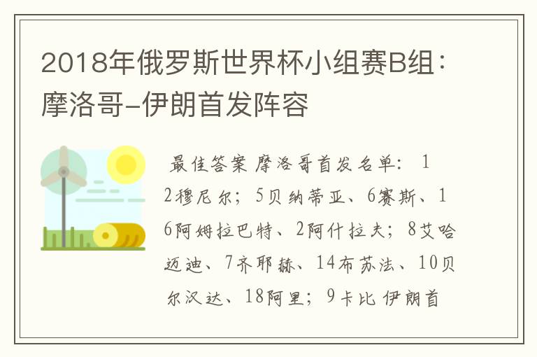 2018年俄罗斯世界杯小组赛B组:摩洛哥-伊朗首发阵容