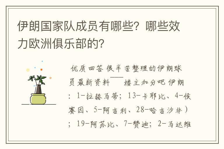 伊朗国家队成员有哪些?哪些效力欧洲俱乐部的?