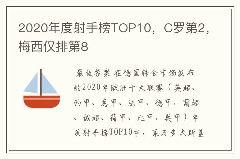 2020年度射手榜TOP10,C罗第2,梅西仅排第8