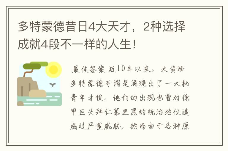 多特蒙德昔日4大天才,2种选择成就4段不一样的人生!