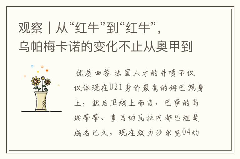 观察|从“红牛”到“红牛”,乌帕梅卡诺的变化不止从奥甲到德甲