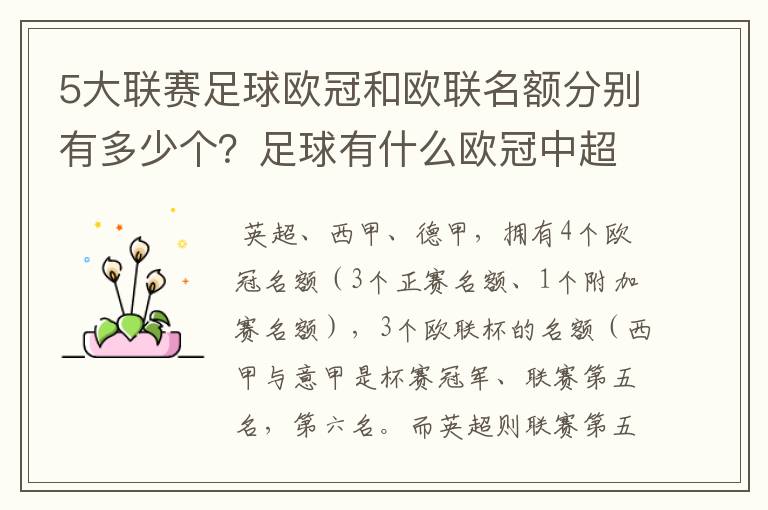 5大联赛足球欧冠和欧联名额分别有多少个?足球有什么欧冠中超还