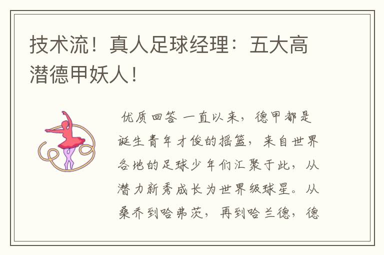 技术流!真人足球经理:五大高潜德甲妖人!