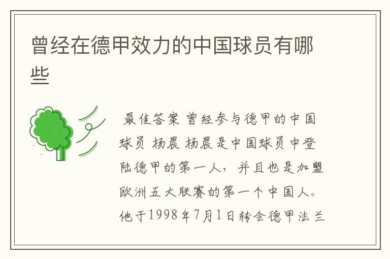 曾经在德甲效力的中国球员有哪些