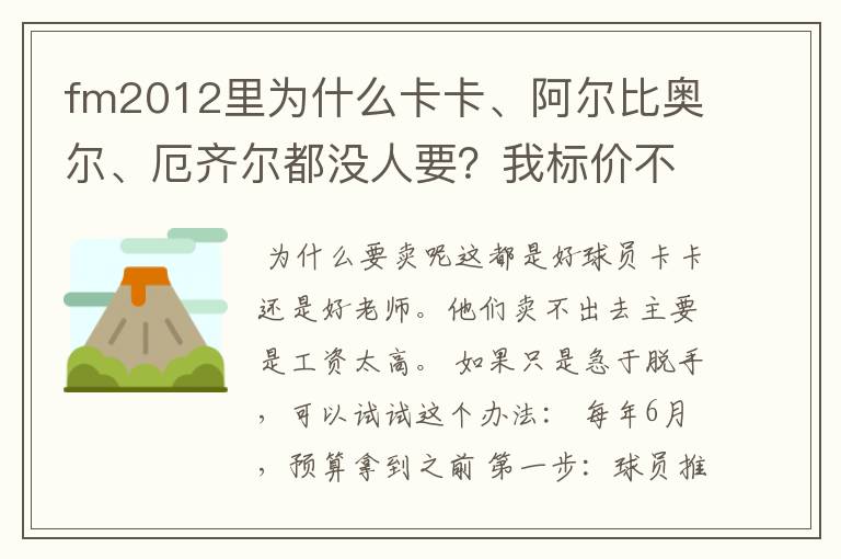 fm2012里为什么卡卡、阿尔比奥尔、厄齐尔都没人要?我标价不贵,而且他们的表现不差啊