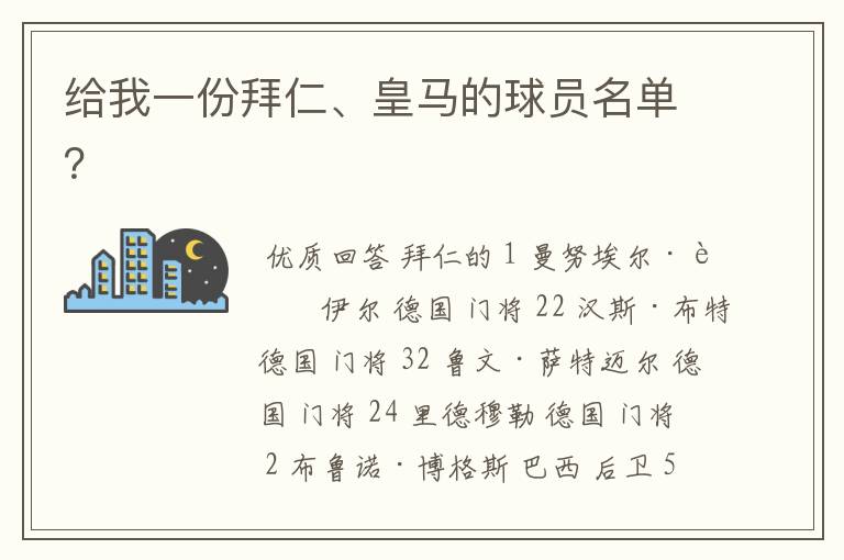 给我一份拜仁、皇马的球员名单?