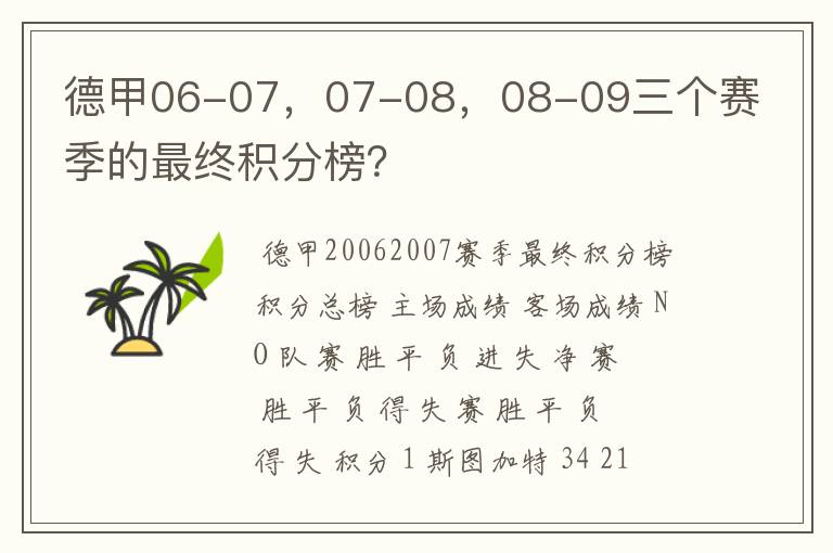 德甲06-07,07-08,08-09三个赛季的最终积分榜?
