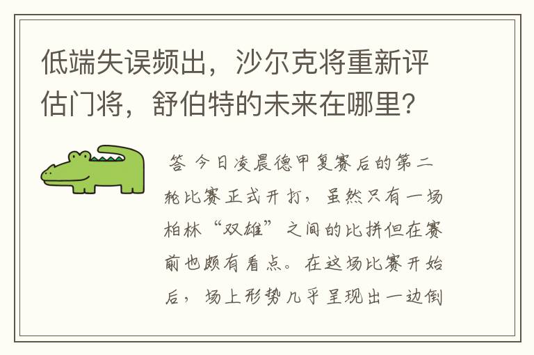 低端失误频出,沙尔克将重新评估门将,舒伯特的未来在哪里?