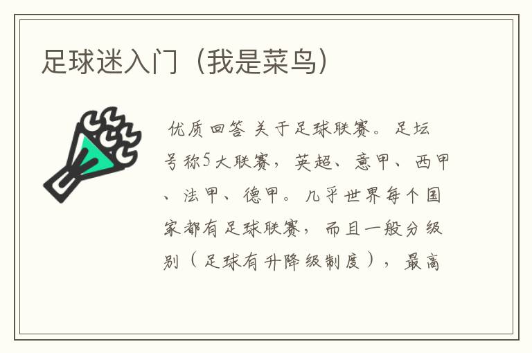 足球迷入门(我是菜鸟)