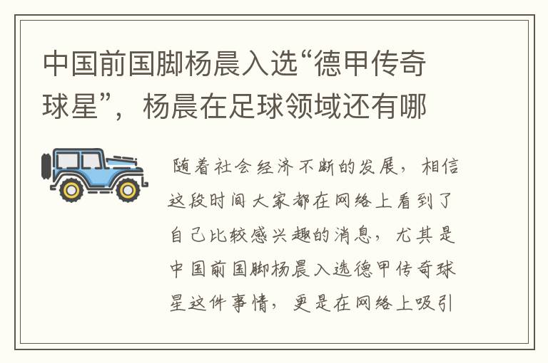 中国前国脚杨晨入选“德甲传奇球星”,杨晨在足球领域还有哪些成就?