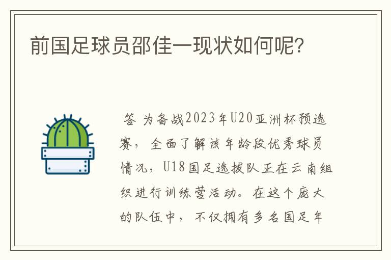 前国足球员邵佳一现状如何呢?