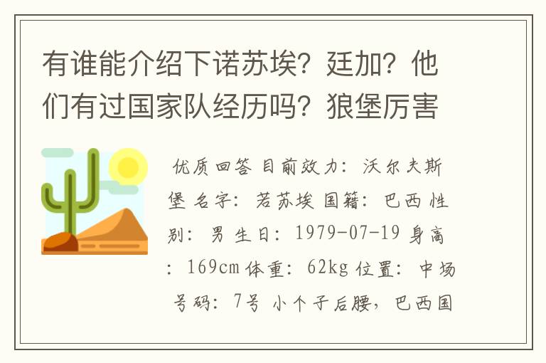 有谁能介绍下诺苏埃?廷加?他们有过国家队经历吗?狼堡厉害吗?它还有哪些明星球员?