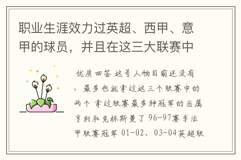 职业生涯效力过英超、西甲、意甲的球员,并且在这三大联赛中都拿到过联赛冠军的球员有吗?