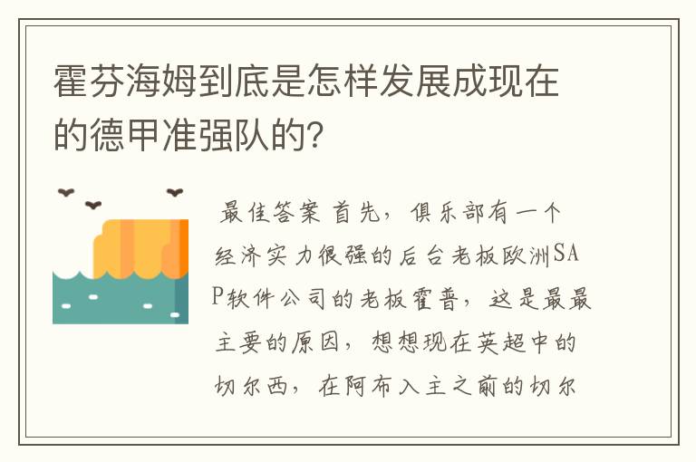 霍芬海姆到底是怎样发展成现在的德甲准强队的?